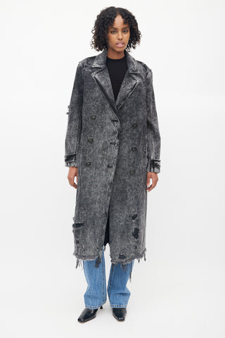 Alexander Wang Black Distressed Double Breasted Trench Coat