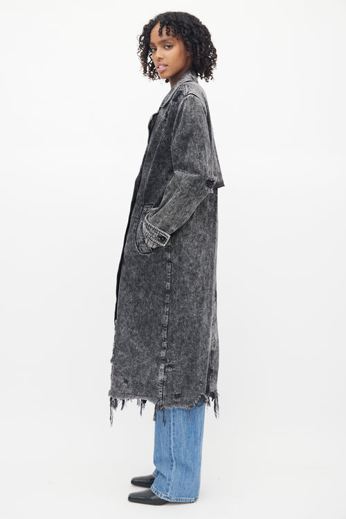 Alexander Wang Black Distressed Double Breasted Trench Coat
