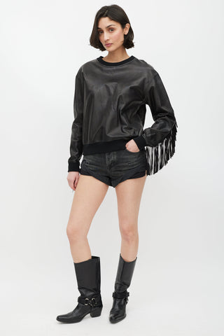Alexander Wang Black Leather Fringe Sweatshirt