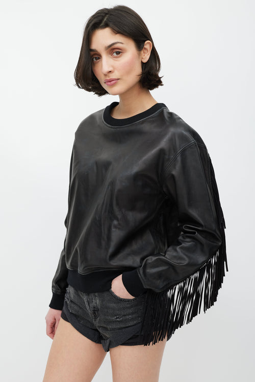 Alexander Wang Black Leather Fringe Sweatshirt