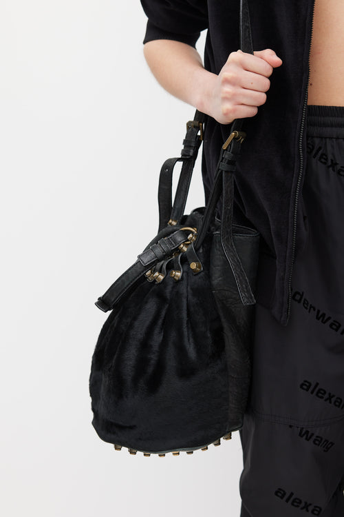 Alexander Wang Black Leather & Hair Diego Bucket Bag