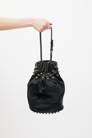 Alexander Wang Black Leather & Hair Diego Bucket Bag