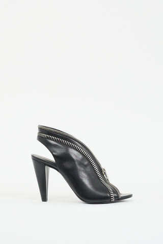 Alexander Wang Black & Silver Leather Zippered Heels