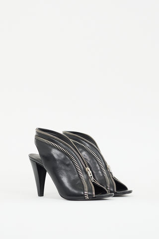 Alexander Wang Black & Silver Leather Zippered Heels