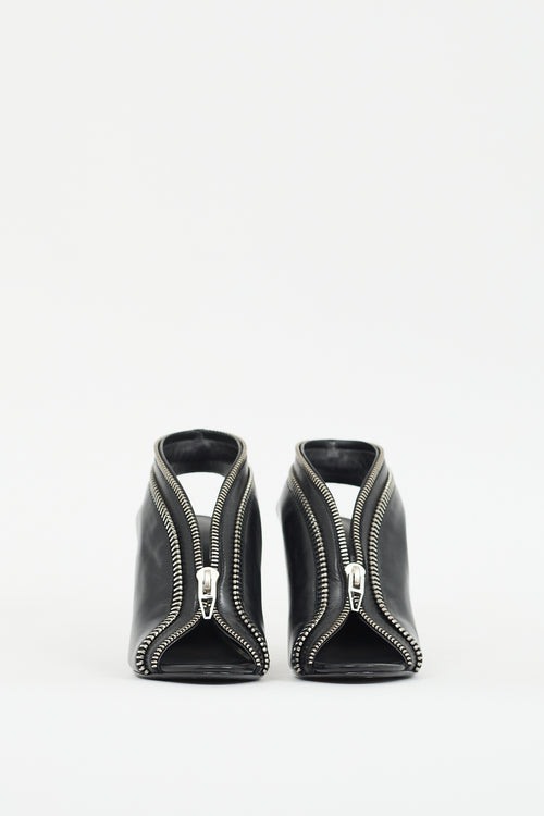 Alexander Wang Black & Silver Leather Zippered Heels