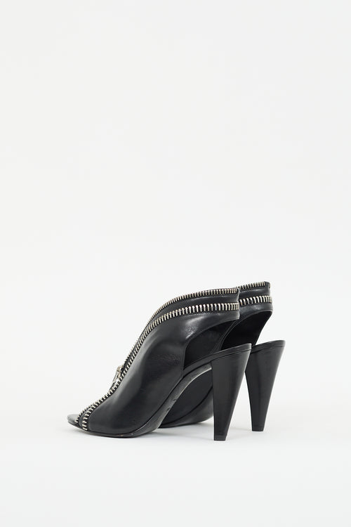 Alexander Wang Black & Silver Leather Zippered Heels