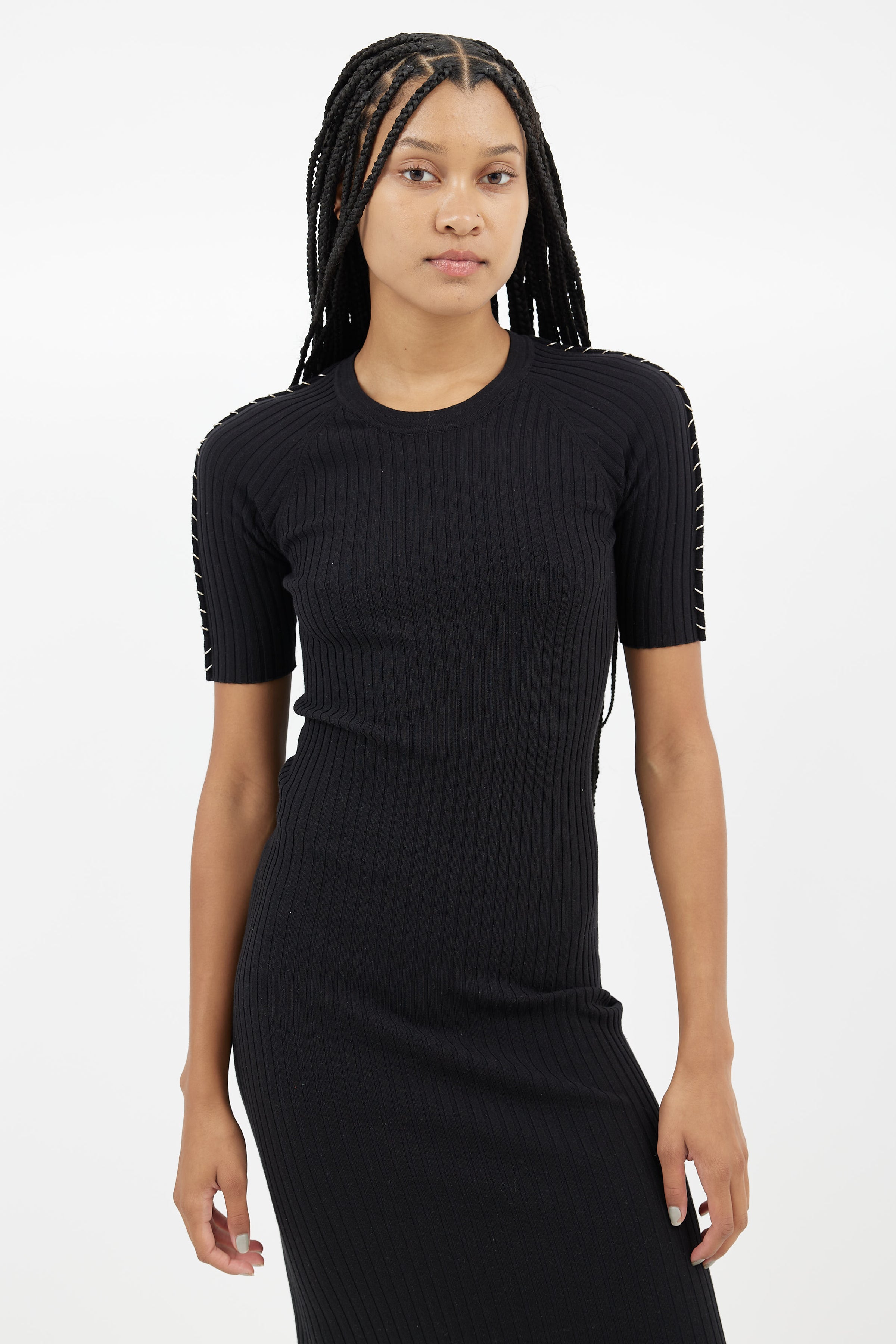 Alexander Wang // Black & Silver Ring Ribbed Dress VSP Consignment Alexander Wang // Black & Silver Ring Ribbed Dress VSP Consignment
