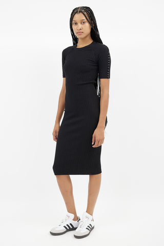 Alexander Wang Black & Silver Ring Ribbed  Dress