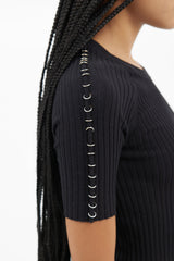 Alexander Wang Black & Silver Ring Ribbed  Dress