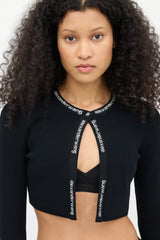 Alexander Wang Black & White Cropped Logo Cardigan