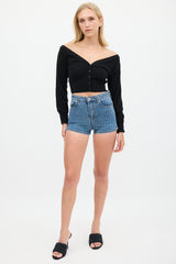 Alexander Wang Black Wool & Beige Mesh Cropped Cardigan