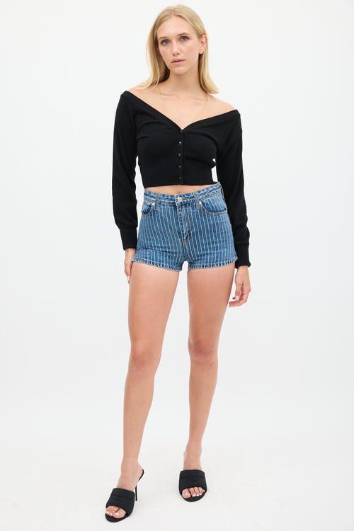 Alexander Wang Black Wool & Beige Mesh Cropped Cardigan