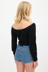 Alexander Wang Black Wool & Beige Mesh Cropped Cardigan