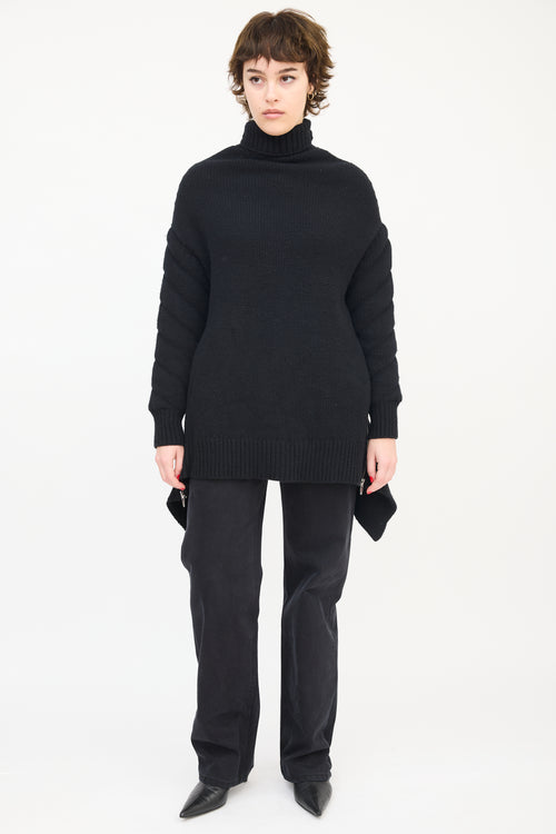 Alexander Wang Black Wool Zip Flounce Turtleneck Sweater