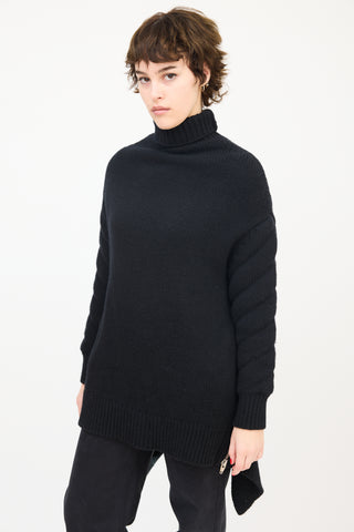 Alexander Wang Black Wool Zip Flounce Turtleneck Sweater