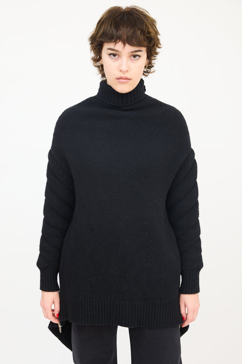 Alexander Wang Black Wool Zip Flounce Turtleneck Sweater