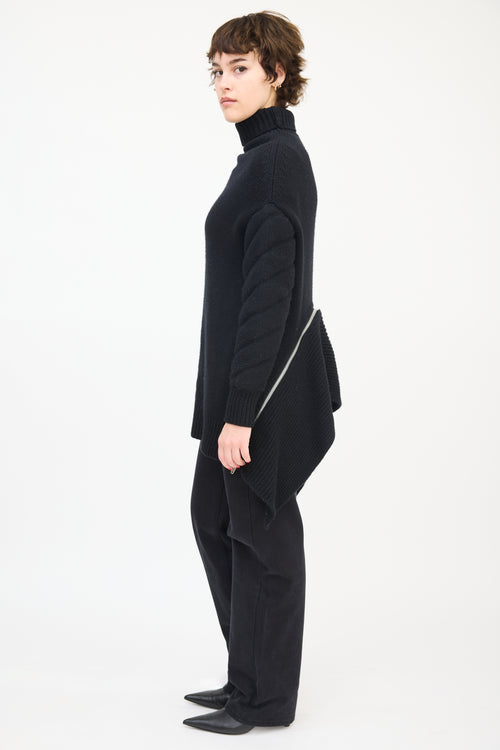 Alexander Wang Black Wool Zip Flounce Turtleneck Sweater