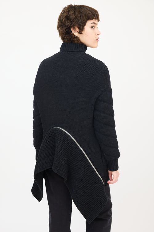 Alexander Wang Black Wool Zip Flounce Turtleneck Sweater