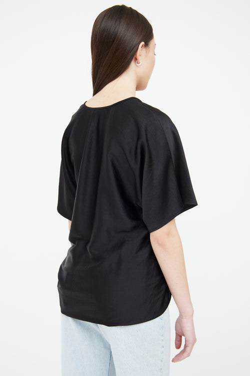 T by Alexander Wang Black Ruched Satin Top