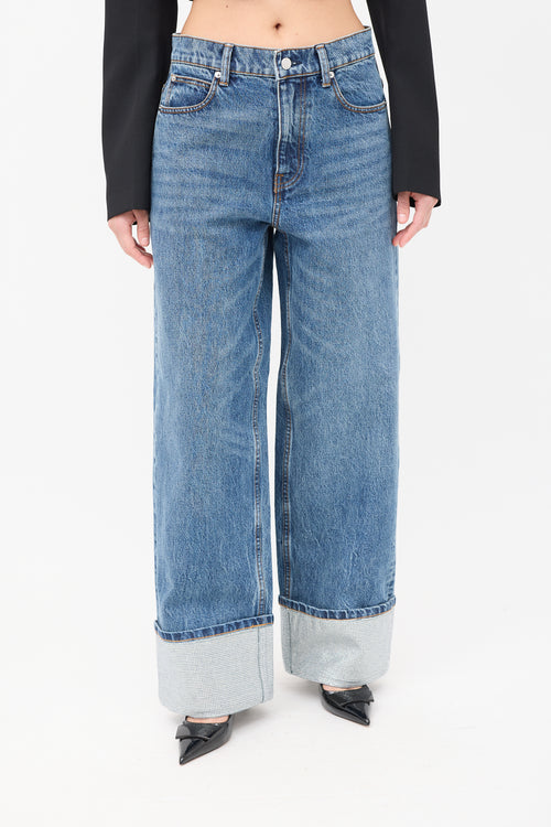 Alexander Wang Medium Wash Crystal Cuff Jeans