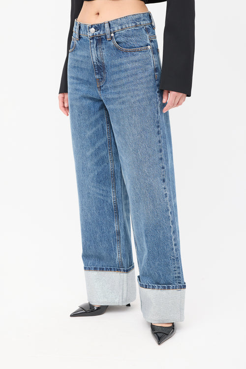 Alexander Wang Medium Wash Crystal Cuff Jeans