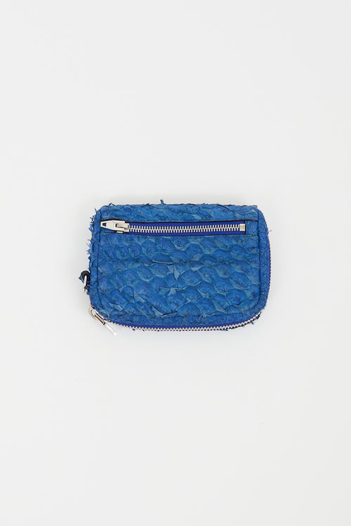 Alexander Wang Blue Textured Leather Zip Wristlet Pouch