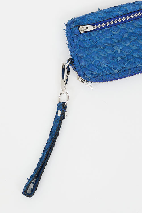 Alexander Wang Blue Textured Leather Zip Wristlet Pouch