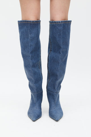 Alexander Wang Blue Coated Denim Viola Knee High Boot