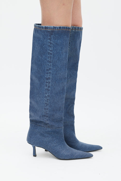 Alexander Wang Blue Coated Denim Viola Knee High Boot