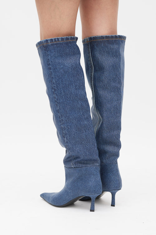 Alexander Wang Blue Coated Denim Viola Knee High Boot