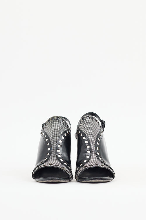 Alexander Wang Black & White Leather Natalya Perforated Heel