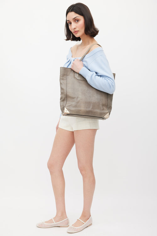 Alexander Wang Grey Embossed Patent Leather Prisma Tote Bag