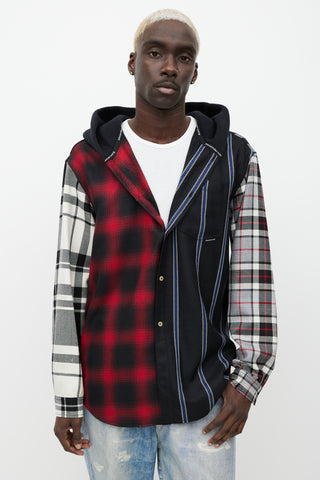 Alexander Wang Grey & Multicolour Wool Plaid Hooded Shirt