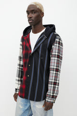 Alexander Wang Grey & Multicolour Wool Plaid Hooded Shirt