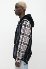 Alexander Wang Grey & Multicolour Wool Plaid Hooded Shirt