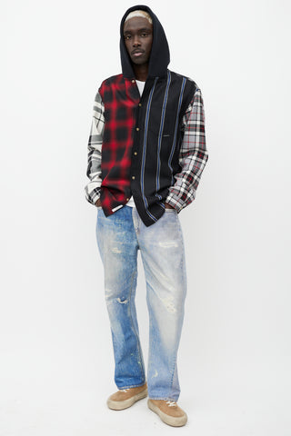 Alexander Wang Grey & Multicolour Wool Plaid Hooded Shirt