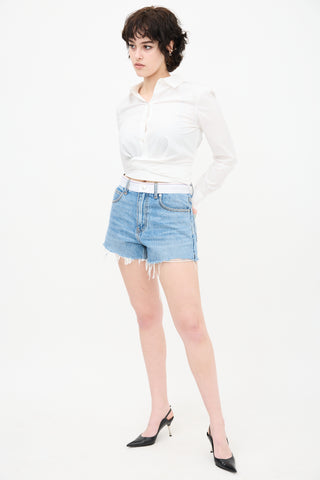 Alexander Wang Denim Logo Waist Bite Shorts