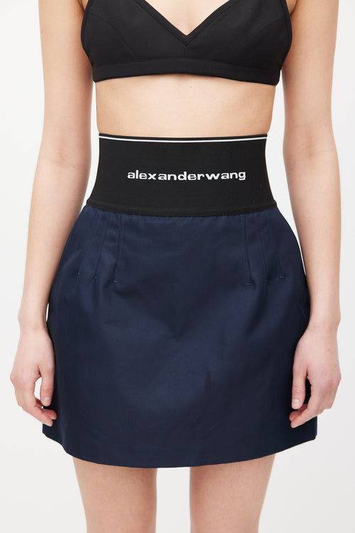Alexander Wang Navy & Black Logo Elastic Mini Skirt