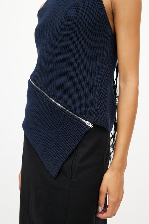 Alexander Wang Navy Knit Zipped Top