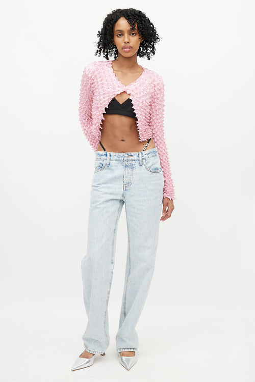 Alexander Wang Pink Garment Pleated Cropped Cardigan