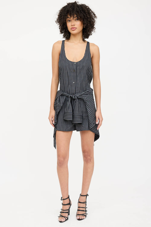 Alexander Wang Plaid Tie Asymmetrical Romper