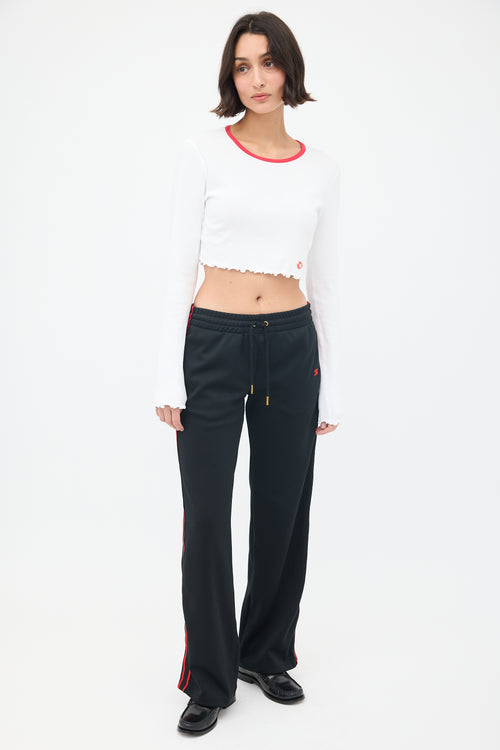 T by Alexander Wang White & Red Cropped Long Sleeve T-Shirt