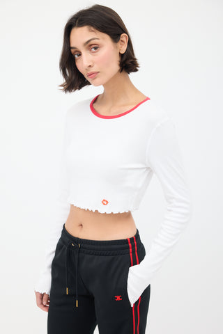 T by Alexander Wang White & Red Cropped Long Sleeve T-Shirt