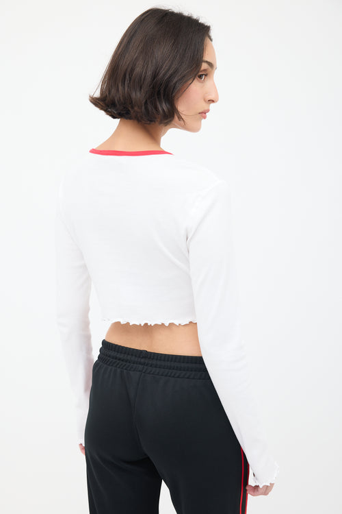 T by Alexander Wang White & Red Cropped Long Sleeve T-Shirt