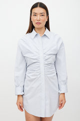 Alexander Wang White & Blue Plaid Gathered Shirt Dress