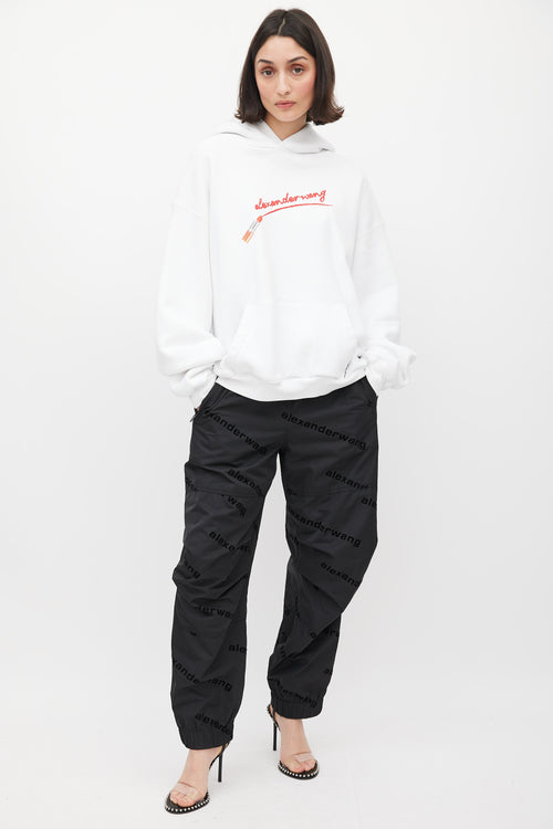 Alexander Wang White & Red Lipstick Logo Hoodie