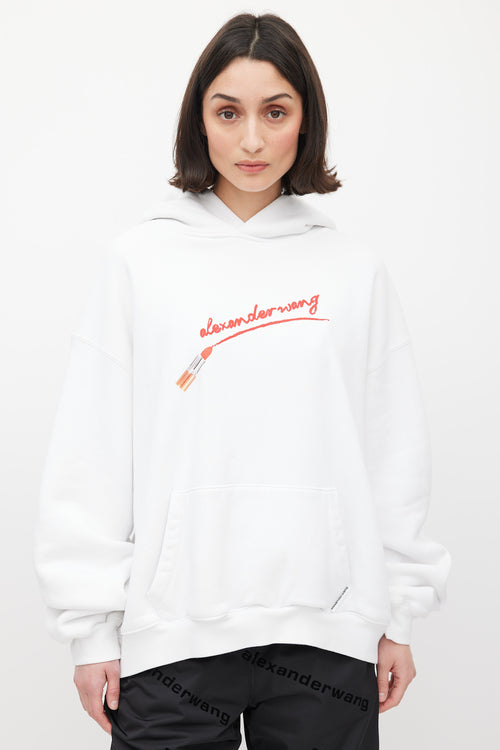 Alexander Wang White & Red Lipstick Logo Hoodie