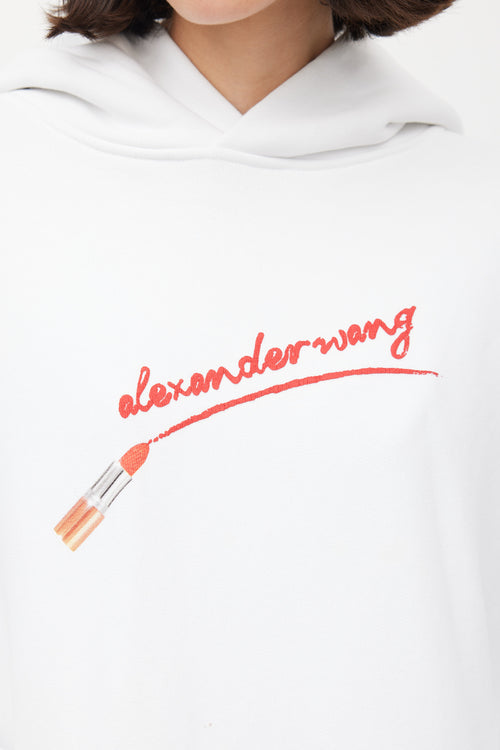 Alexander Wang White & Red Lipstick Logo Hoodie