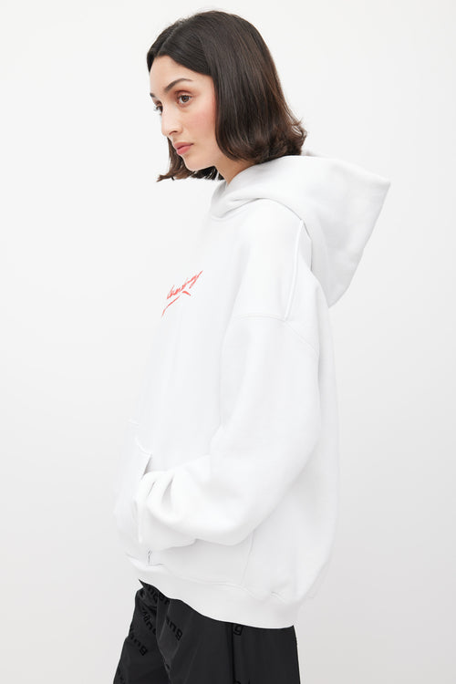 Alexander Wang White & Red Lipstick Logo Hoodie