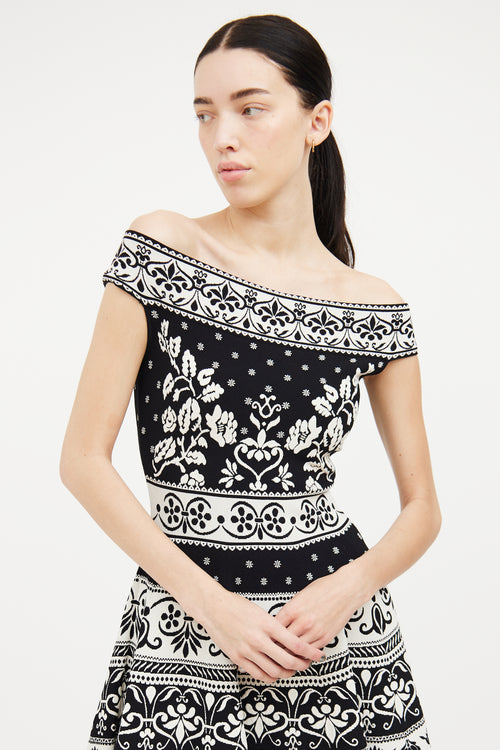 Alexander McQueen Black & White Off Shoulder Knit Dress